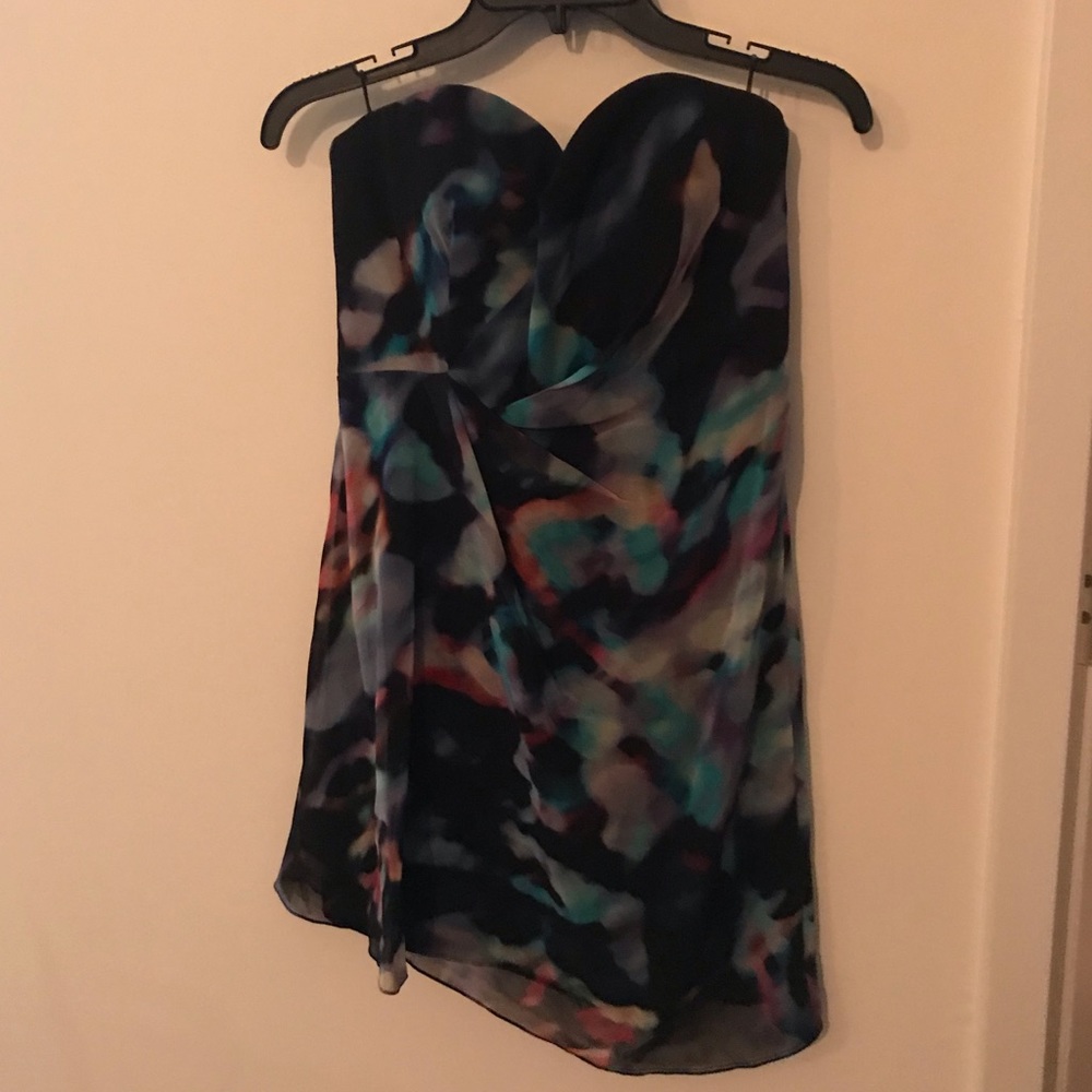 Strapless watercolor mini dress